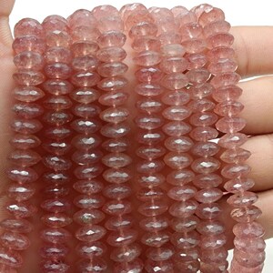 AAA+ Quality Beautiful Strawberry Quartz German Cut Faceted Rondelle Beads, 8-10mm Natural Strawberry quartz Gemstone Beads, Wholesale Beads