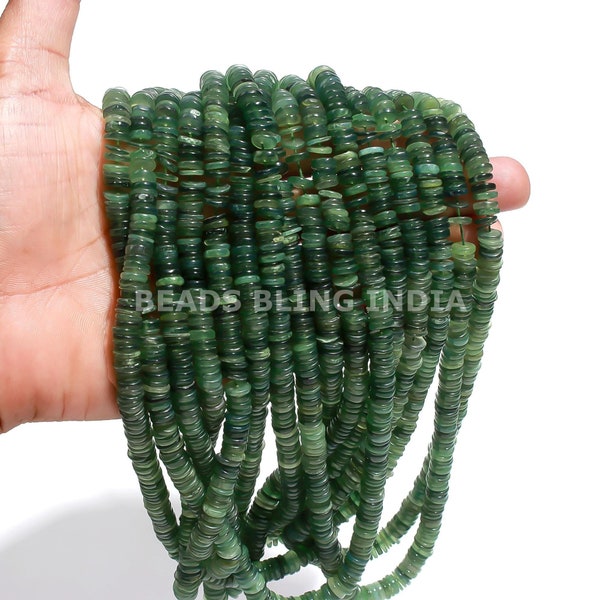 Natural Green Aventurine Smooth Heishi Disc Tyre Shape Beads, 16" 6-8 mm AAA Green Aventurine Plain Gemstone Beads For jewelry Making Crafts