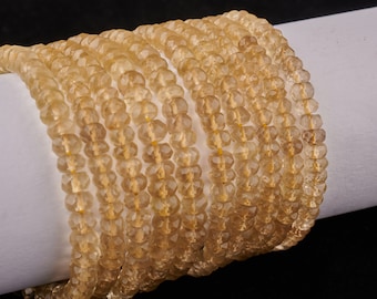 Faceted Lemon Quartz Rondelle Beads, 13 Inch Strand, 3-4mm