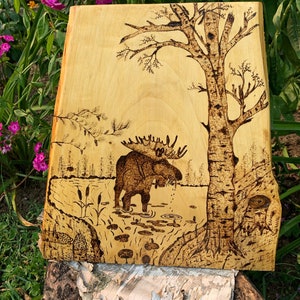Moose in Lily Pads - Wood Burning
