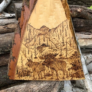 Moose in Mountains - Wood Burning