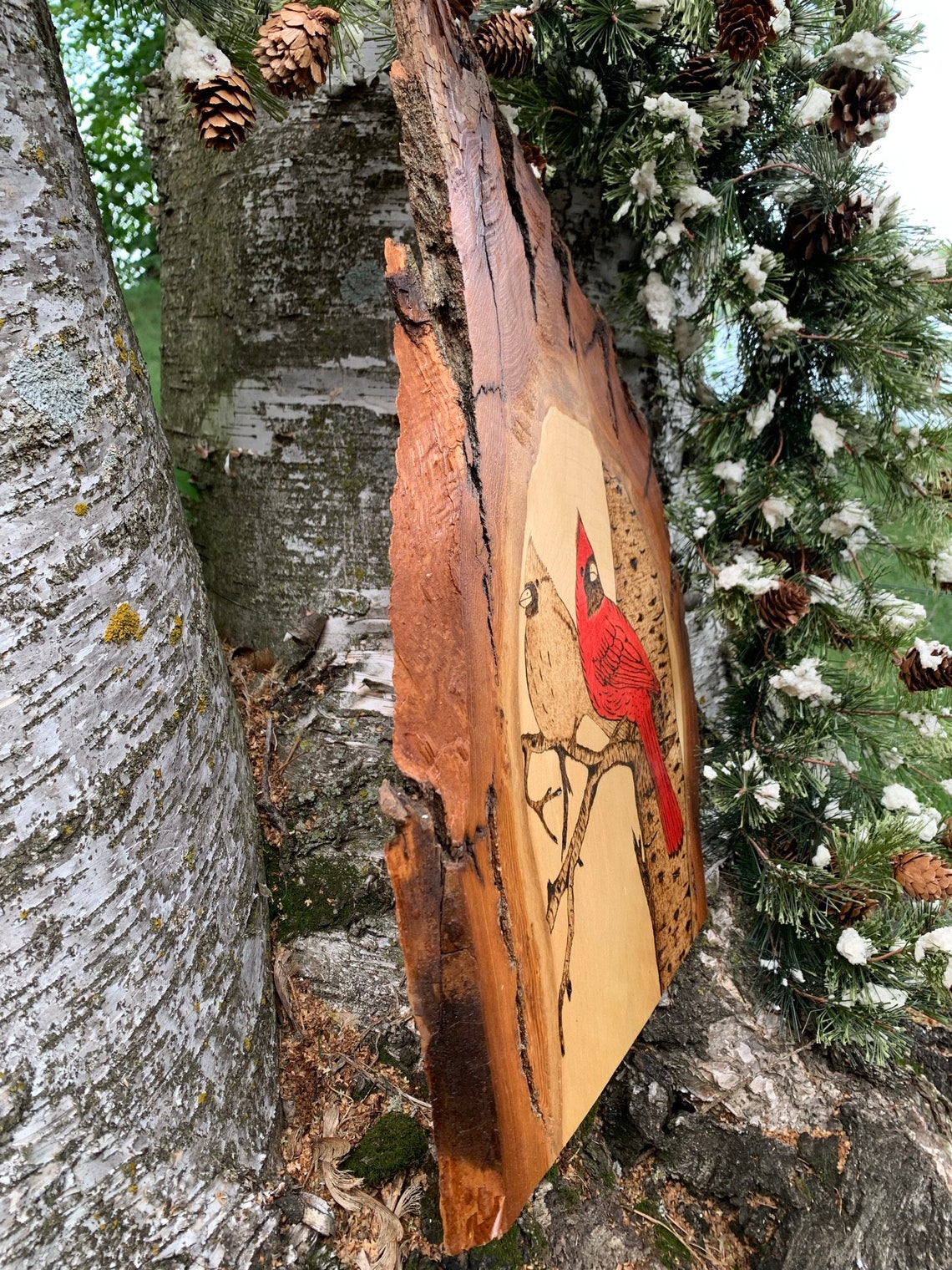 Cardinals in Birch Tree Wood Burning Etsy