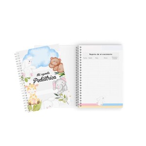 Archivo Imprimible Agenda pediátrica PDF animalitos bebé unisex media carta portada editable descarga inmediata