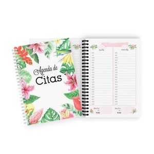 Archivo agenda para citas no fechada plantas tropicales Imprimible PDF portada editable descarga inmediata tamaño media carta