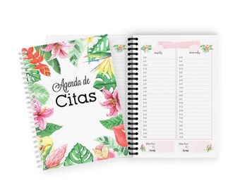 Undated appointment book for tropical plants. Printable PDF with editable cover. Instant download. Half-letter size.