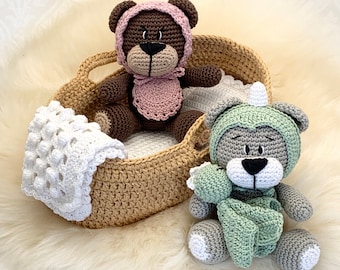 Crochet Bear in Basket pattern amigurumi (PDF)