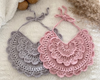 Crochet Baby Bib Pattern, Romantic Scalloped Edge (PDF)