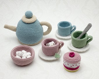 Crochet Pattern Tea Set, English US Terms & Swedish, Virkmönster Teservis