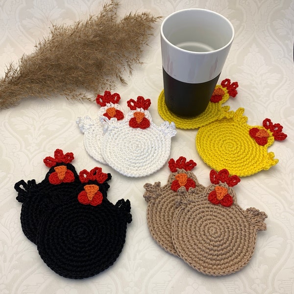 Crochet pattern Cute Coasters for Easter, English US Terms & Swedish, Virkmönster Glasunderlägg Påsk