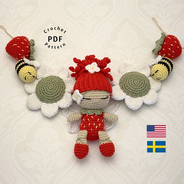 Crochet pattern stroller chain with Strawberry Fariy