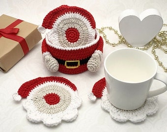 Crochet pattern Santa Coaster with Basket, English US Terms & Swedish, Virkmönster Tomteunderlägg med korg