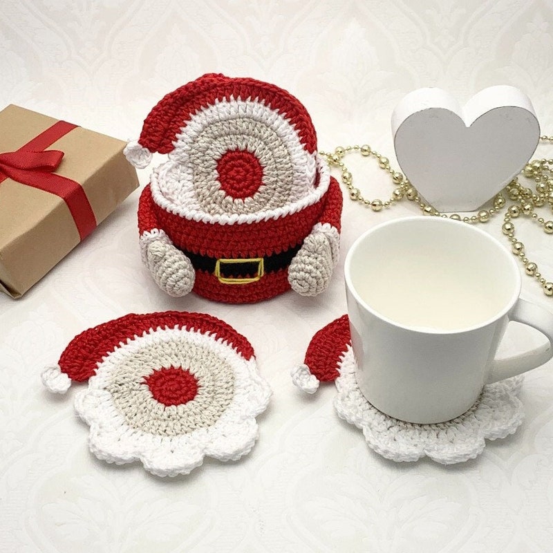 🎁Buy 2 FREE SHIPPING🎁 Personalized Crochet Santa Coaster with Basket