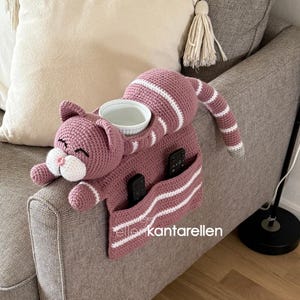 Wzór na szydełkowy organizer na sofę w kształcie kota, organizer na podłokietniki, organizer na kanapę w formacie PDF