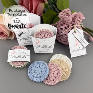 Scrubbie Crochet pattern + Fairy packaging Template and Tags for handmade Scrubbies Bundle, English US Terms & Swedish