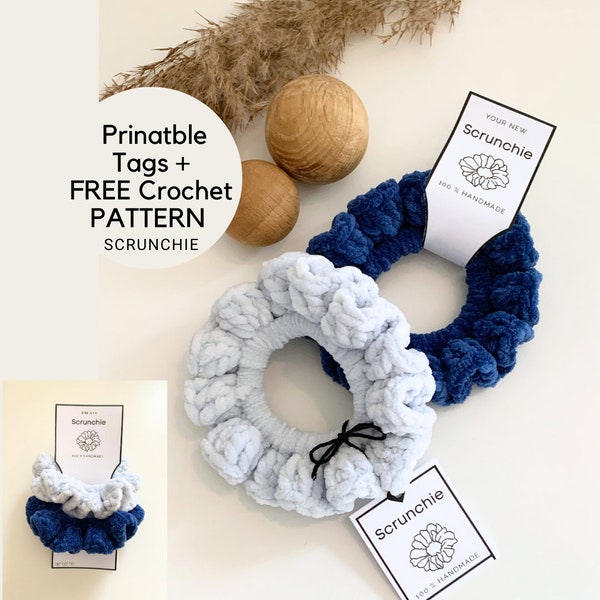 Printable Tags for Scrunchies & FREE Crochet Pattern