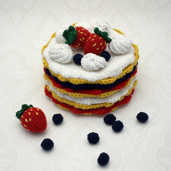 Crochet pattern Delicious Pancake Cake, English US Terms & Swedish, Virmönster smarrig pannkakstårta