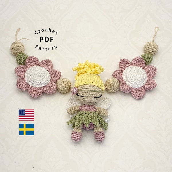 Crochet pattern stroller chain with fairy