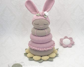 Crochet pattern Bunny Stacking toy, English US Terms, Français & Swedish