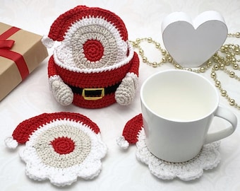 Schema all'uncinetto per sottobicchiere di Babbo Natale con cestino PDF