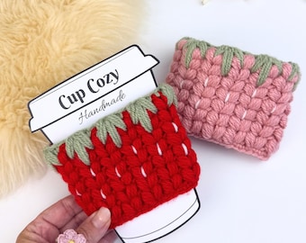 Molde de crochê para capa de caneca de morango + modelo para imprimir (PDF)