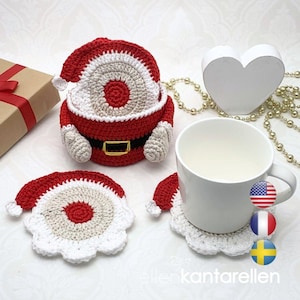 Crochet pattern Santa Coaster with Basket, English (US Terms) & Français