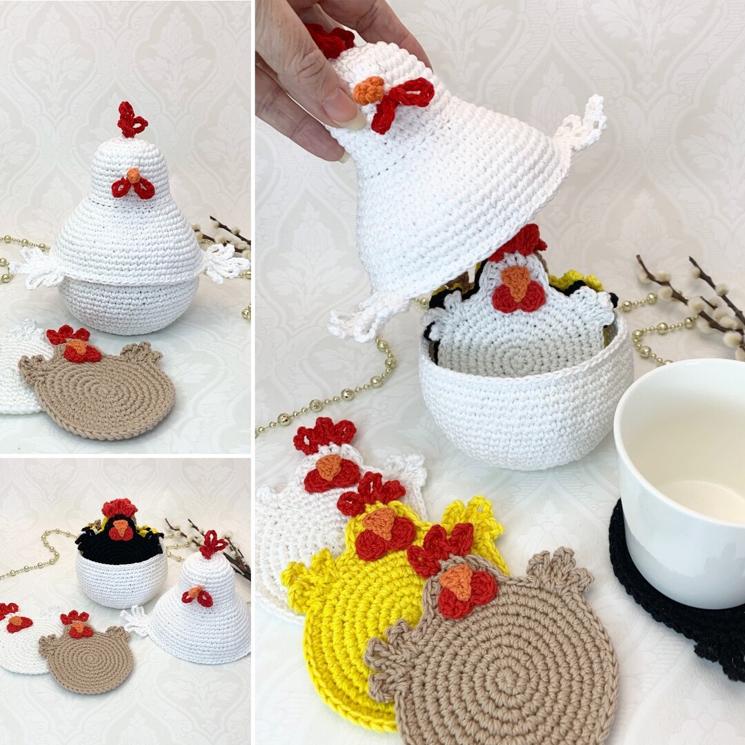 Crochet Pattern Cute Coasters for Easter With Hen Basket English (US
