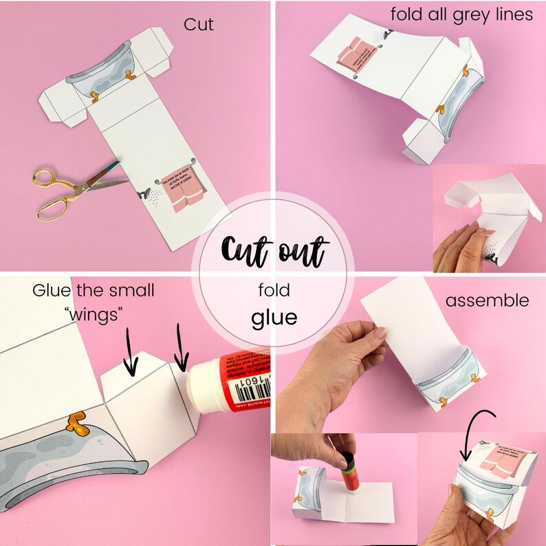 Puede incluir: Una plantilla de papercraft imprimible para una ba&ntilde;era con instrucciones para cortar, doblar y pegar las piezas para crear un modelo 3D.