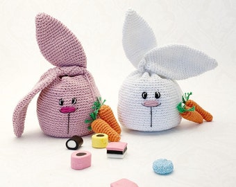 Crochet pattern Cute Easter Bunny Bags, English US Terms & Swedish