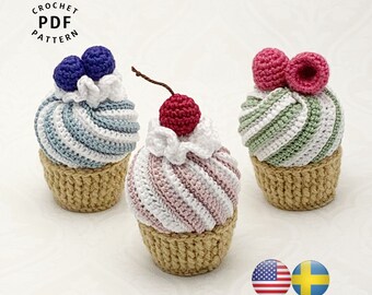 Pattern crochet Cupcakes, English US Terms & Swedish, Virkmönster smarriga cupcakes