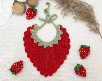 Crochet pattern cute Strawberry baby BIB, English US Terms & Swedish