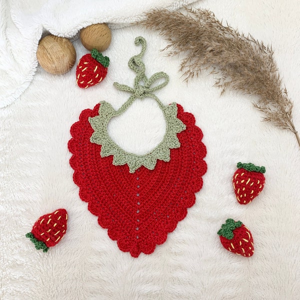 Crochet pattern cute Strawberry baby BIB, English US Terms & Swedish