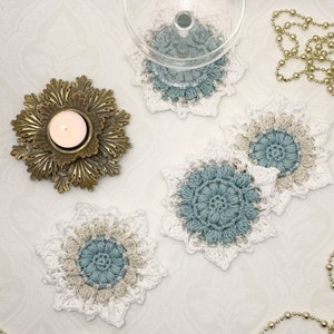 Crochet pattern Snowflake Coaster, English US Terms & Swedish, Virkmönster Glasunderlägg Snöflinga