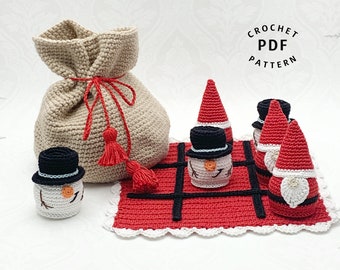 Crochet Tic tac toe, three in a row Christmas pattern, English US Terms & Swedish