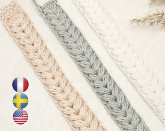Crochet pattern pacifier holder Iris, English US terms, Français & Swedish