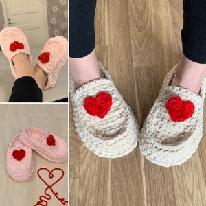 Crochet pattern adorable Slippers with Heart for Valentines, English US Terms & Swedish