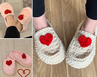 Crochet pattern adorable Slippers with Heart for Valentines, English US Terms & Swedish