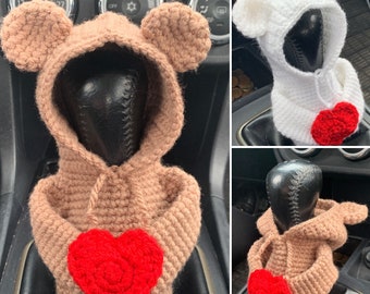 Crochet pattern Gear shift Valentines Bear Hoodie, English US Terms & Swedish
