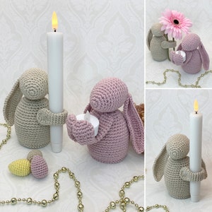 Crochet pattern cute Bunny holding led lights & Flowers, English (US Terms) and Swedish