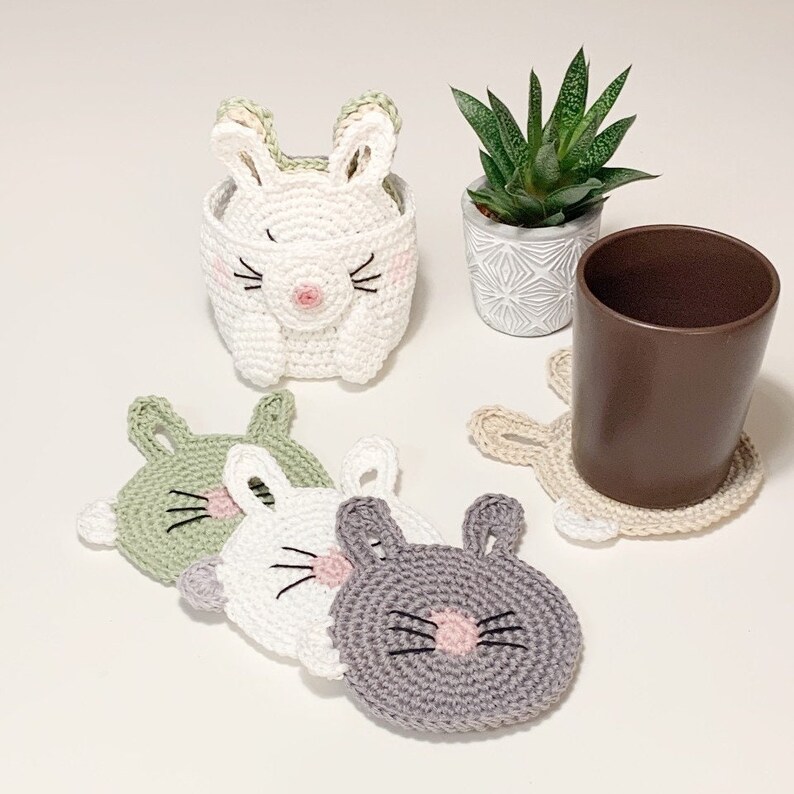 Crochet Bunny Coasters Pattern With Basket (PDF Pattern) - Etsy