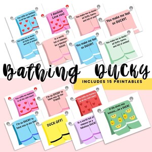 Puede incluir: Un conjunto de 15 tarjetas imprimibles con ilustraciones lindas de toallas y patos con mensajes divertidos y juegos de palabras. Las tarjetas son perfectas para agregar un toque de humor a la decoraci&oacute;n de tu ba&ntilde;o.