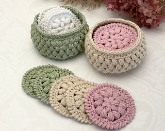 Crochet pattern Face Scrubbies and basket PDF crochet pattern face pads, English US Terms & Swedish