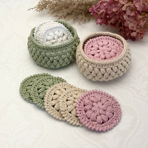 Crochet pattern Face Scrubbies and basket PDF crochet pattern face pads, English US Terms & Swedish