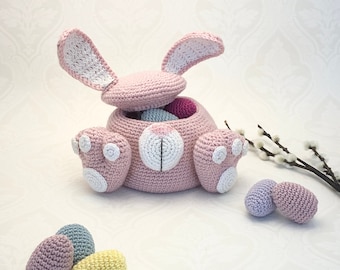 Crochet pattern cute Easter Bunny Bowl, English US Terms & Swedish, Virkmönster Gullig PåskKaninSkål