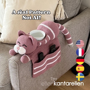 Crochet Cat Sofa Organizer pattern, arm rest Organizer, couch Caddy PDF