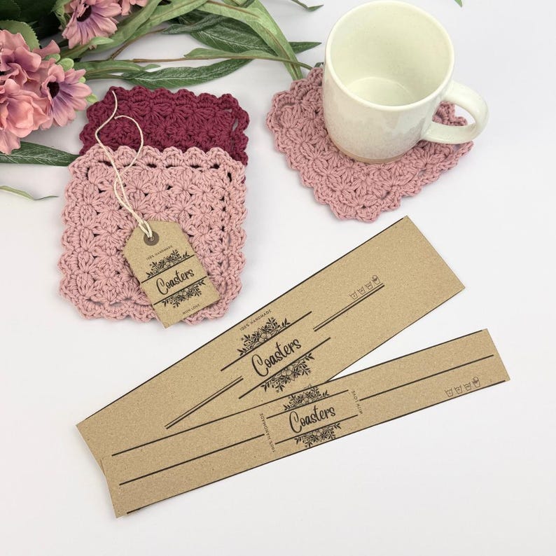 Crochet Coaster Pattern + Editable Labels, Printable, Easy Crochet ...