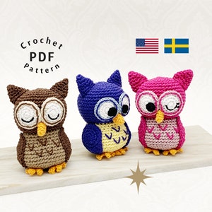 Uroczy wzór na szydełkową sowę, kolorowe amigurumi (wzór PDF)