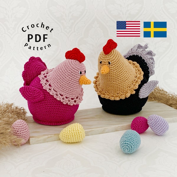Crochet pattern easter hen & rooster, English US Terms and Swedish