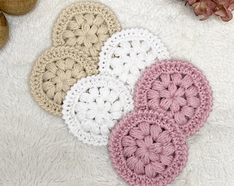 Crochet pattern lovely Face Scrubbies, PDF crochet pattern face pads, English US Terms & Swedish