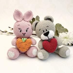 Crochet pattern Lovely Valentines Bear & Bunny, English US Terms and Swedish, Supergulliga Alla hjärtans Nalle och Kanin
