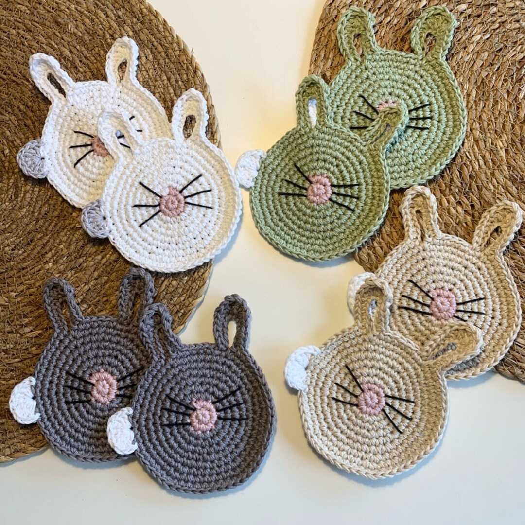 Crochet Bunny Coasters Pattern With Basket (PDF) - Etsy